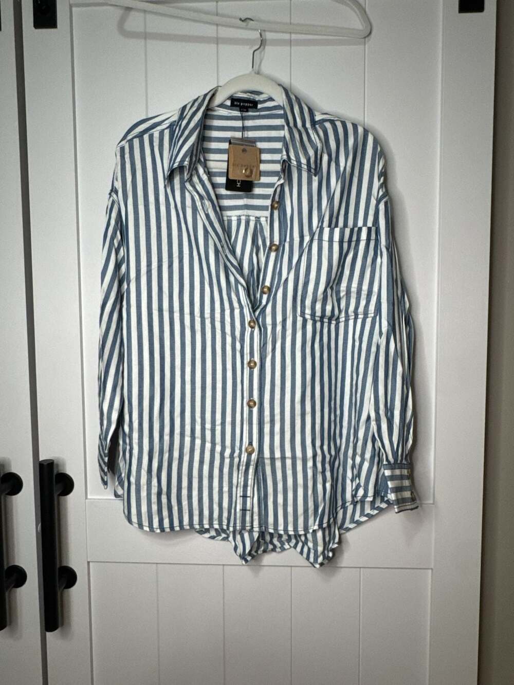 Blu Pepper Julie Button Down Striped Oversized Long Sleeve Shirt Size M